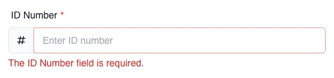 Real English Document number field with the required validation state applied locally to fictional data.