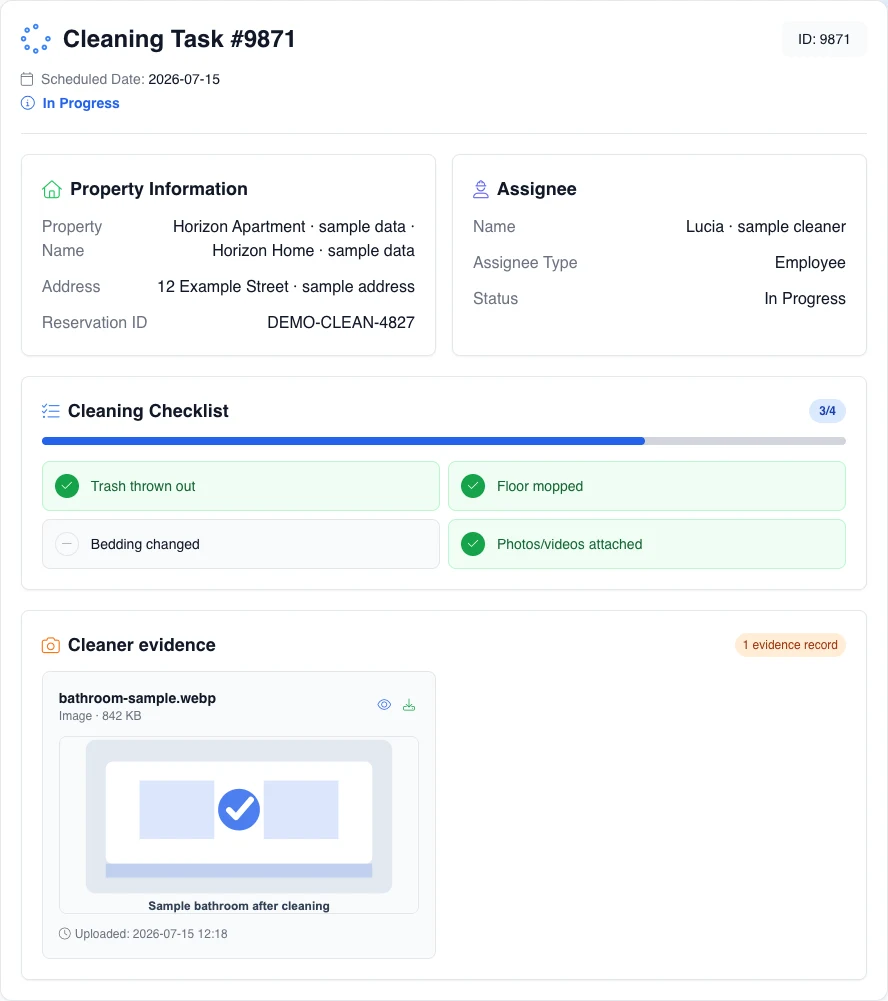 Product-derived review composition with a fictional cleaning In progress, three of four checklist items complete, and one real sample evidence item.