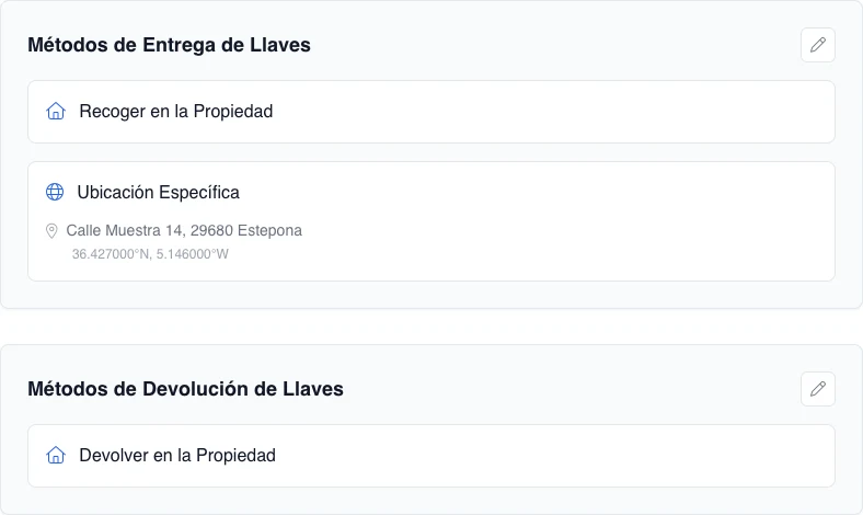 Resumen real con dos métodos ficticios de recogida y el acceso de edición completa que sustituye al editor rápido.