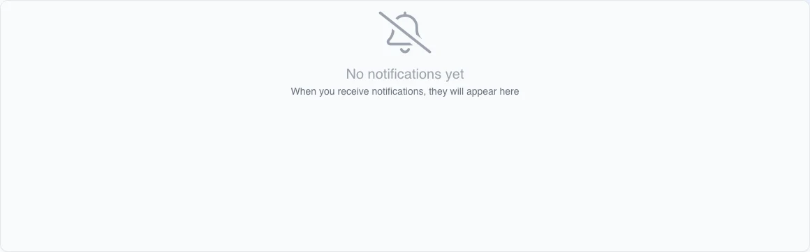 Real English empty inbox state without role-specific controls or types. Select All and clear the type filter before concluding there are no alerts.