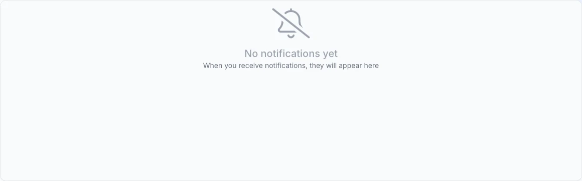 Real English empty inbox state without role-specific controls or types. Select All and clear the type filter before concluding there are no alerts.