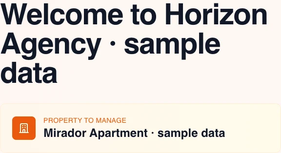 Real English public-form opening with a clearly identified fictional agency and property and no claims awaiting review.